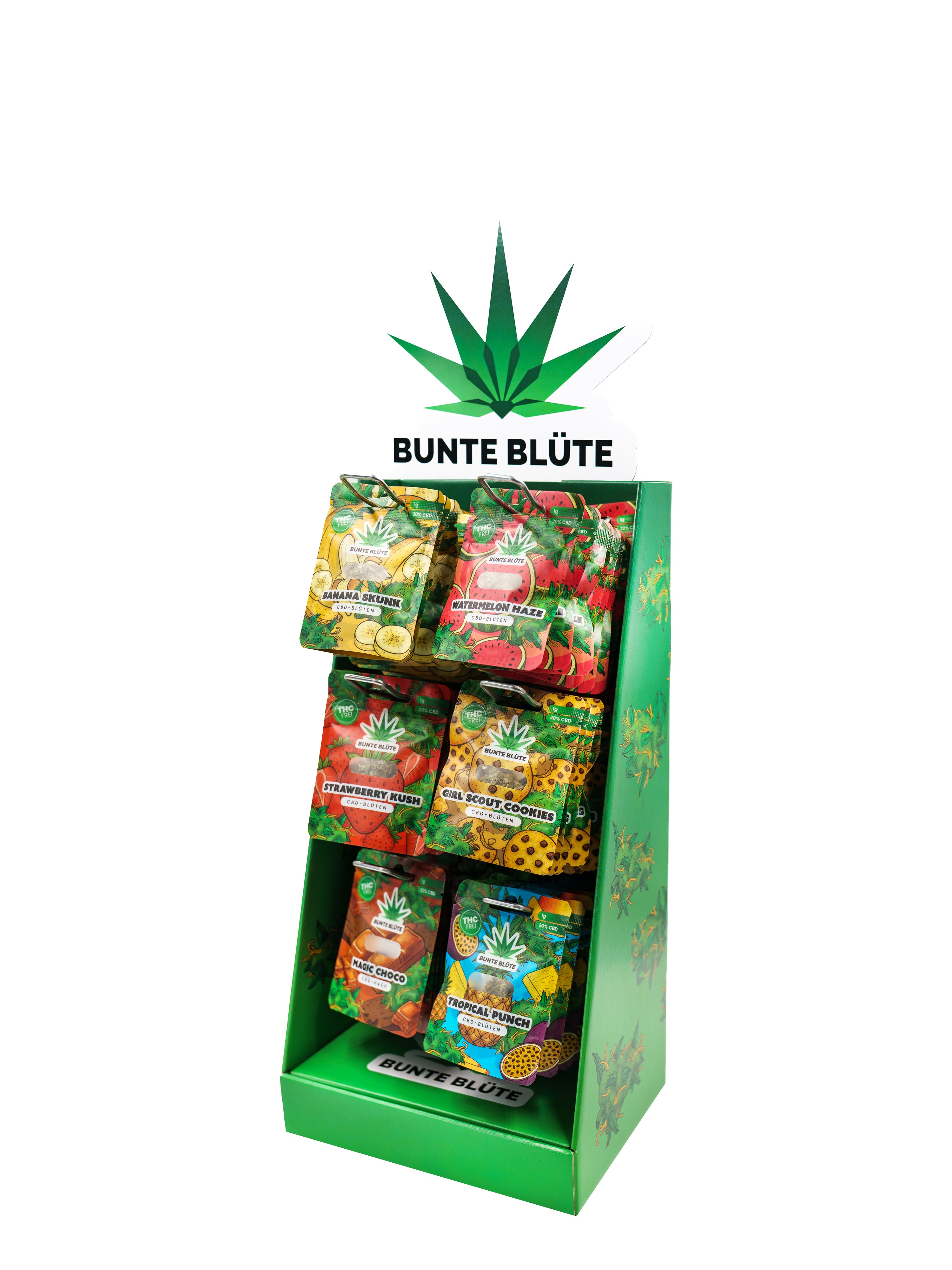 Bunte Blüte CBD Starterset Display bestückt mit 60g